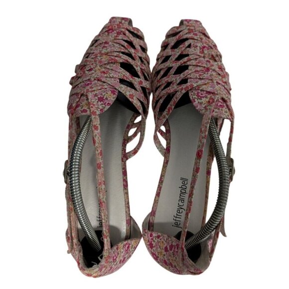 Jeffrey Campbell Kithira Micro Wedge Sandals Pink Floral Womens Size 8 - Picture 4 of 6